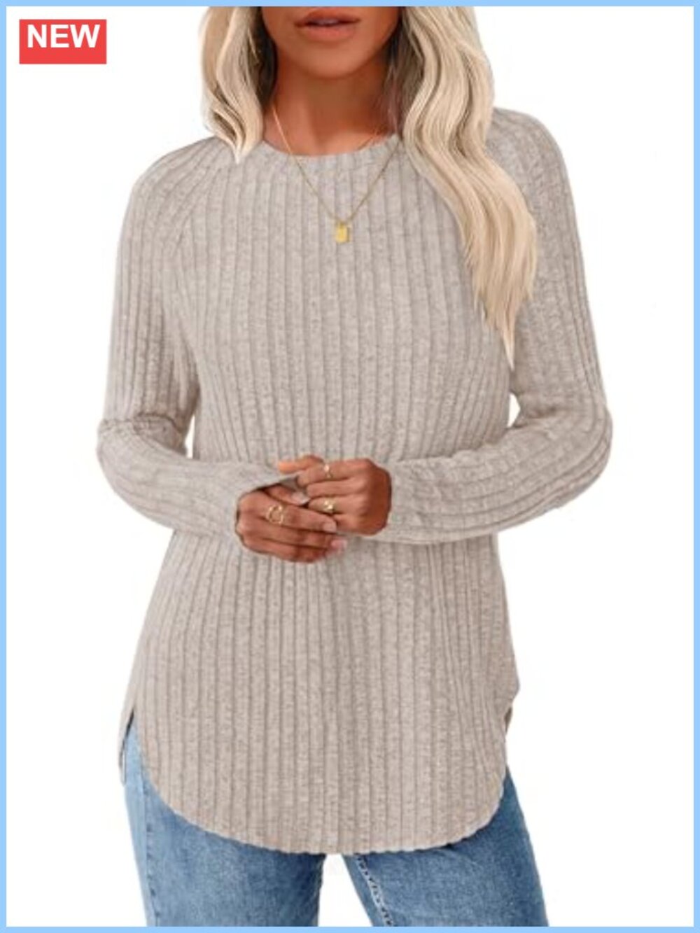 NORACORA Women's Long Sleeve Tunic Top Crew Neck Loose Fit Pullover Sweater